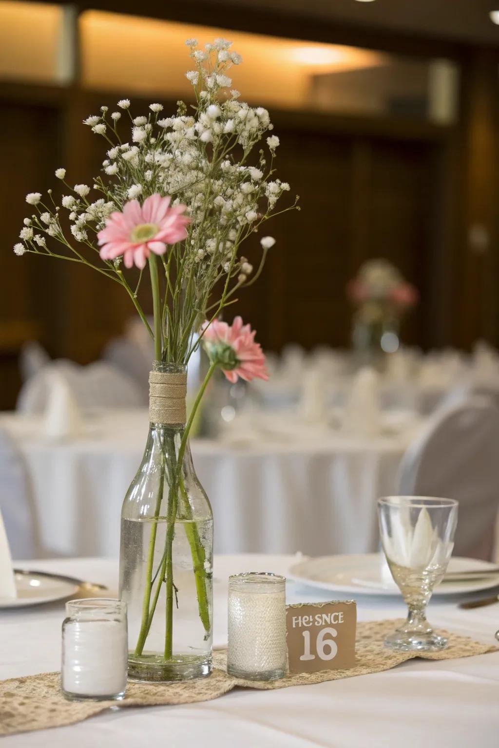 Minimalist vases with single flowers offer a sleek and modern centerpiece.