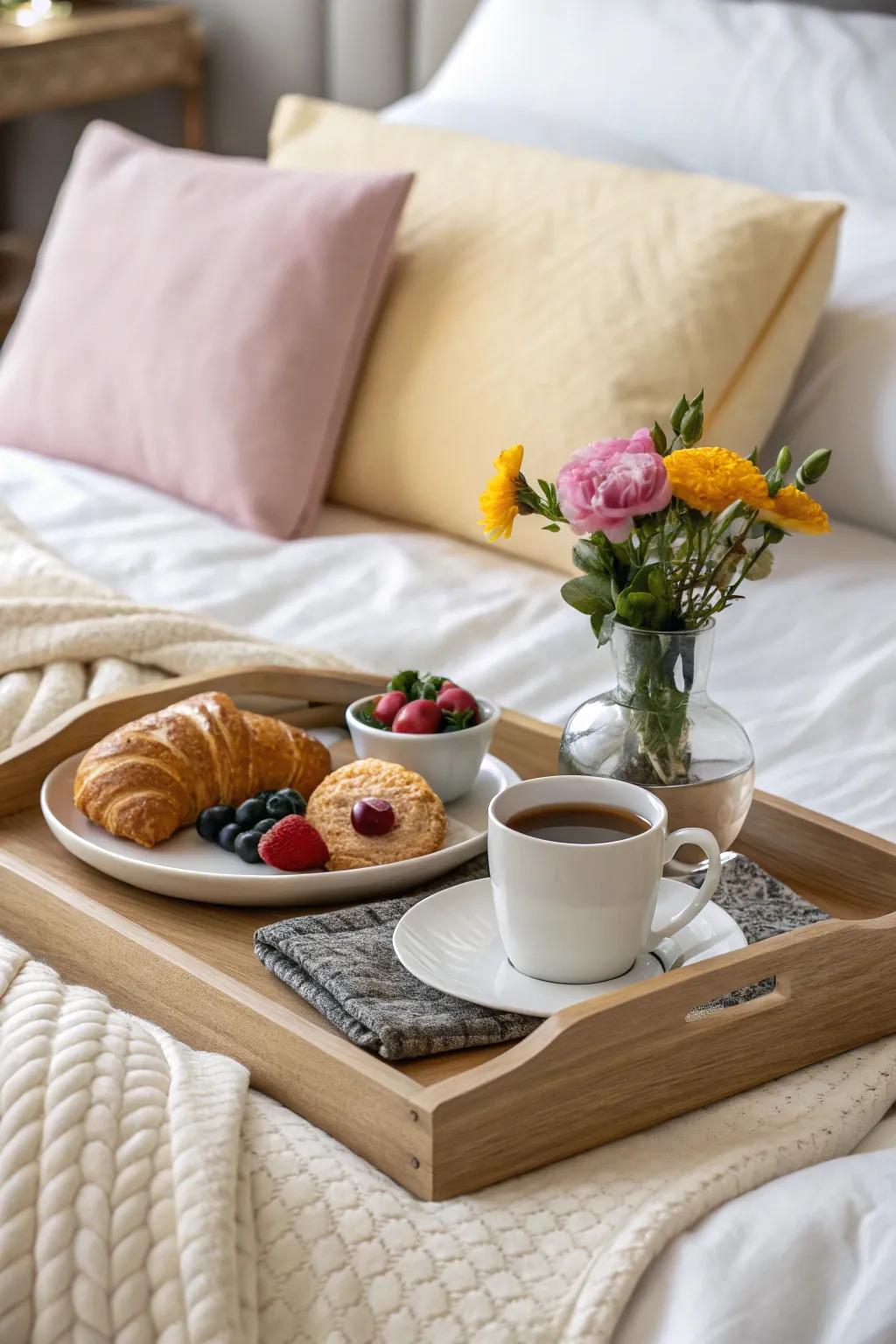 A breakfast-in-bed deluxe basket for morning luxury.