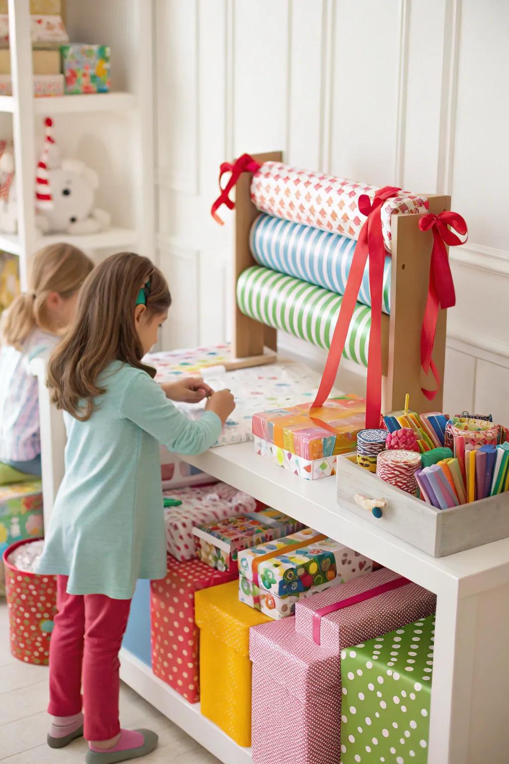 Wrap up joy with a North Pole wrapping station play center.