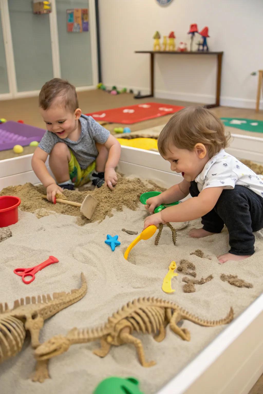 Uncover the past with a dinosaur dig setup.