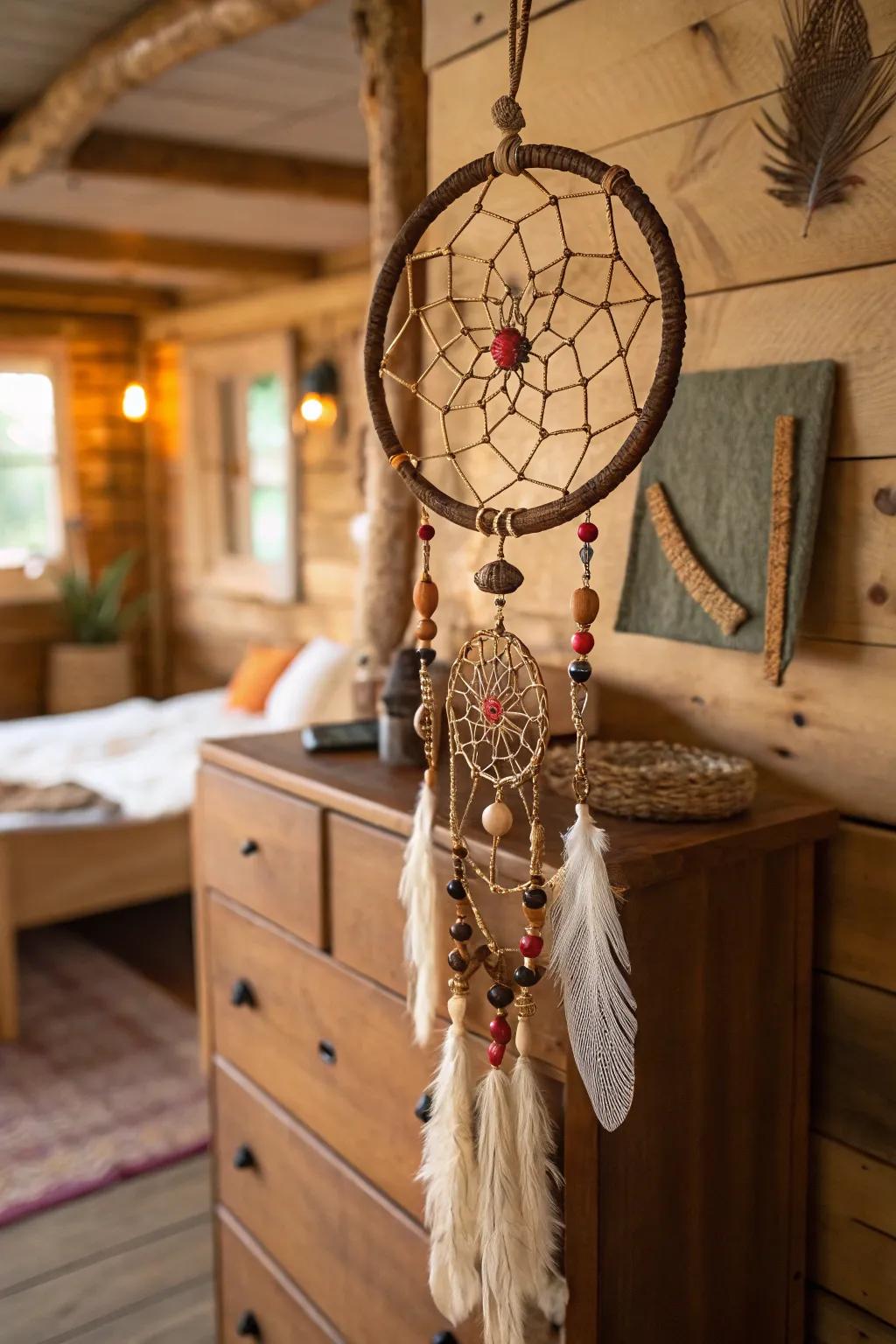 Combine pottery elements for a rustic and earthy dream catcher.