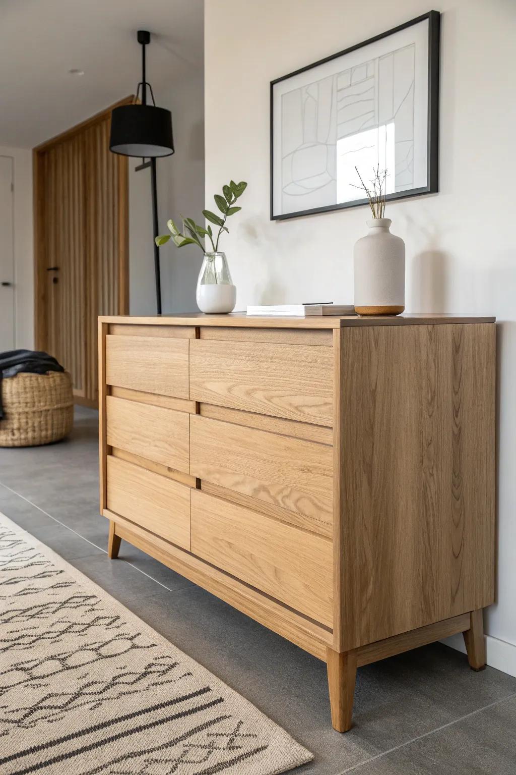 A minimalist dresser offers simplicity and elegance.