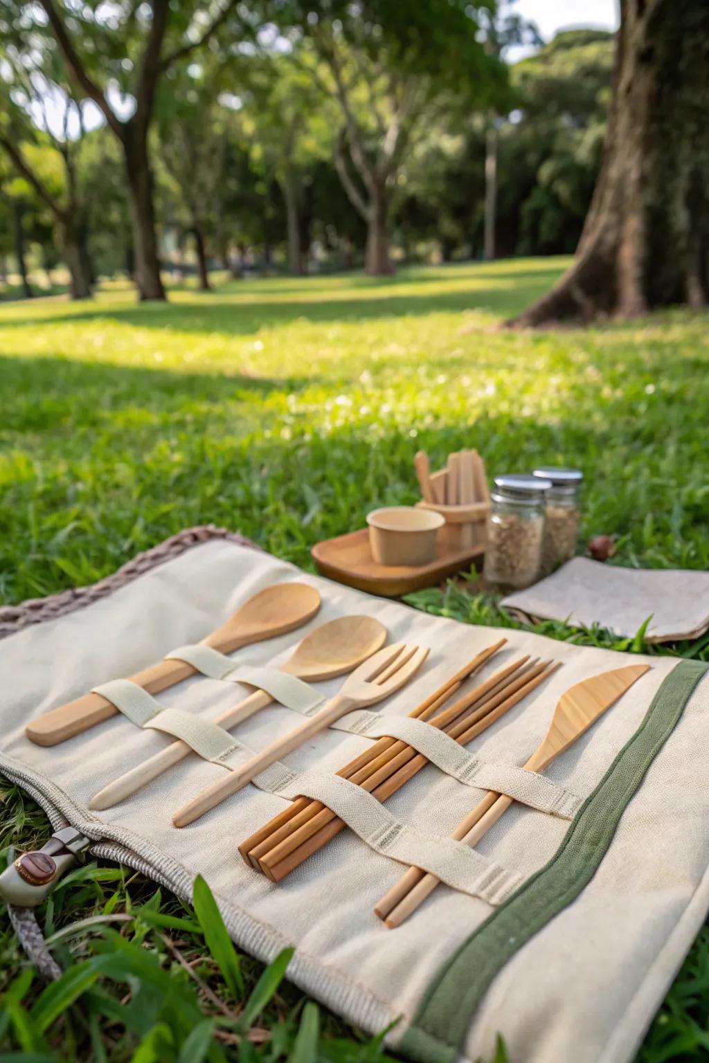 A versatile bamboo utensil set ready for eco-friendly dining.