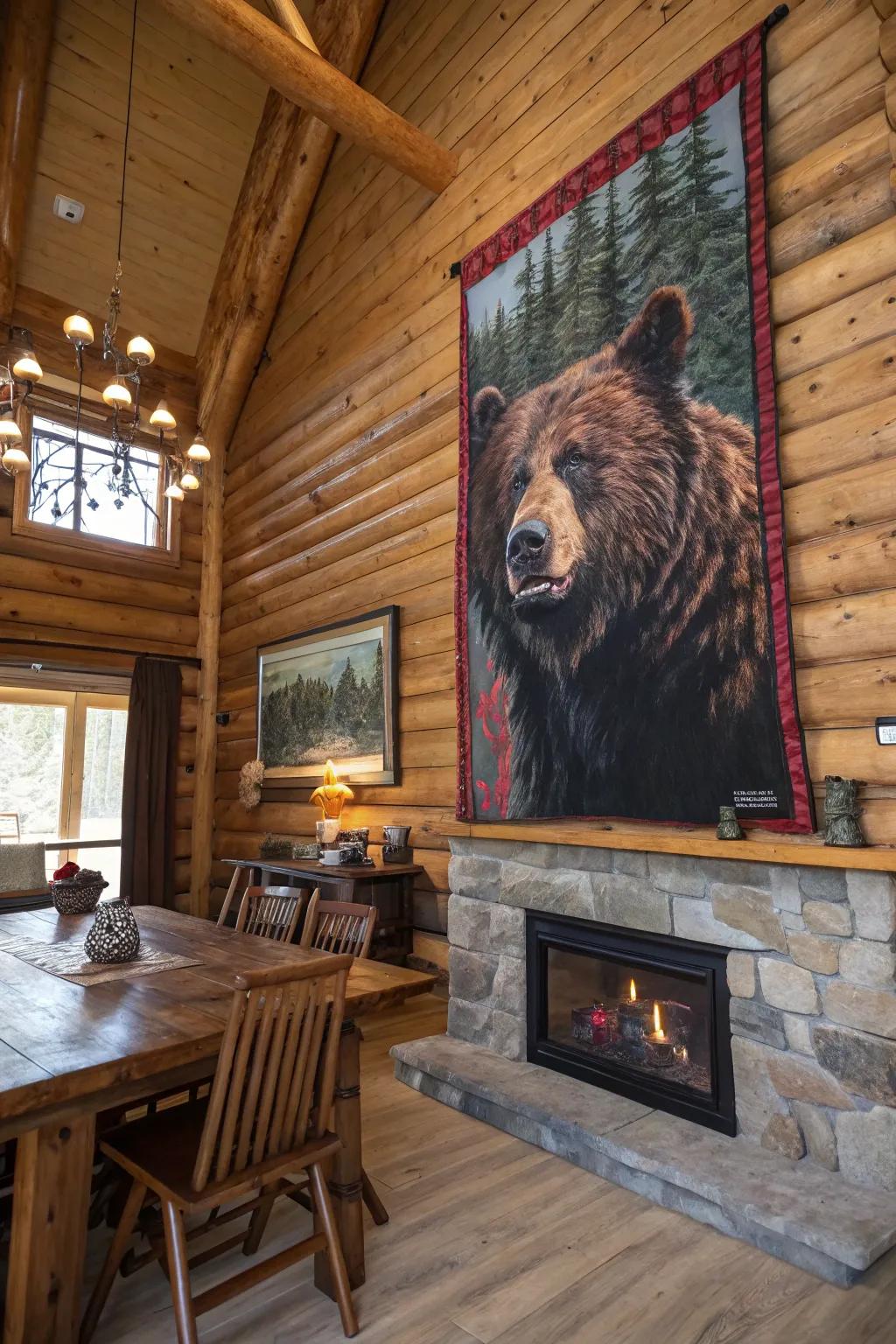 A bold bear painting that adds rustic charm to any space.