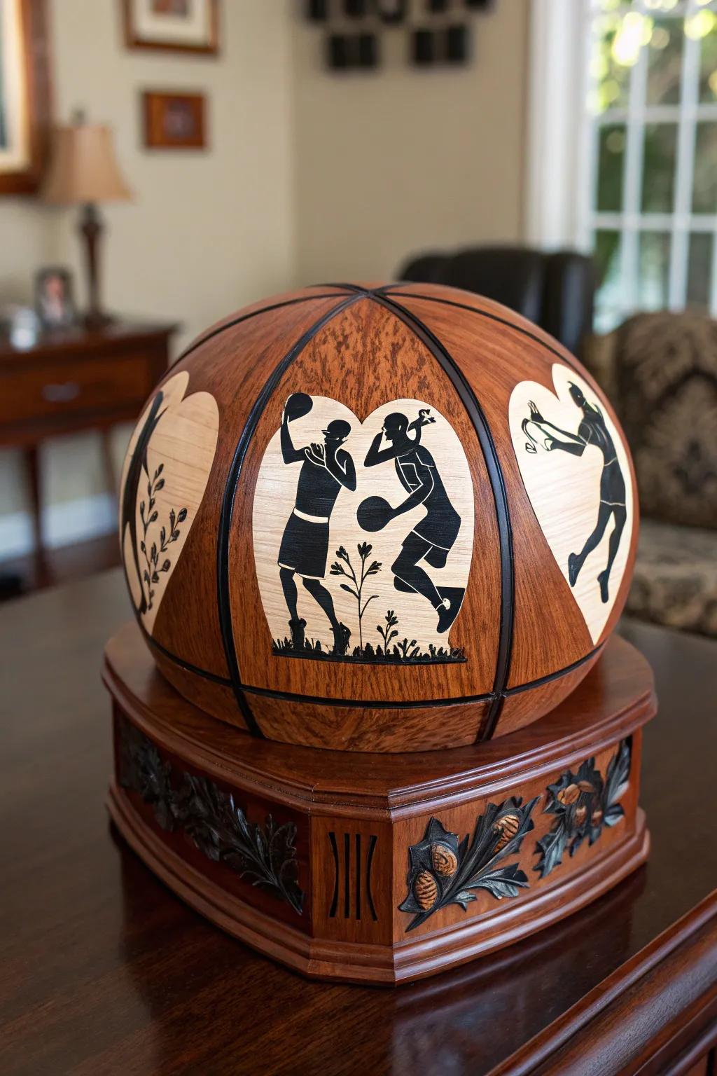 Celebrate Valentine's Day with a touch of sporty sophistication; this handcrafted basketball-themed box is perfect for the basketball fan with an eye for elegance.