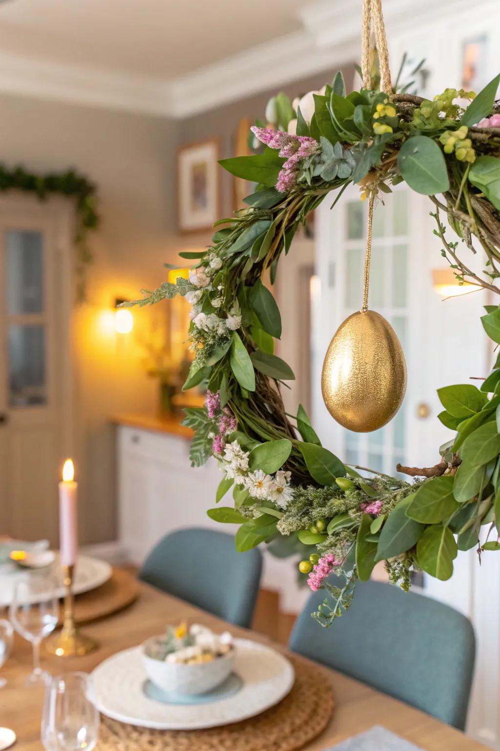 Add glam with a golden egg Easter wreath.