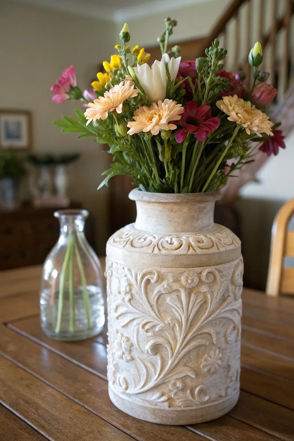 Plaster vase covers transform simple vases.