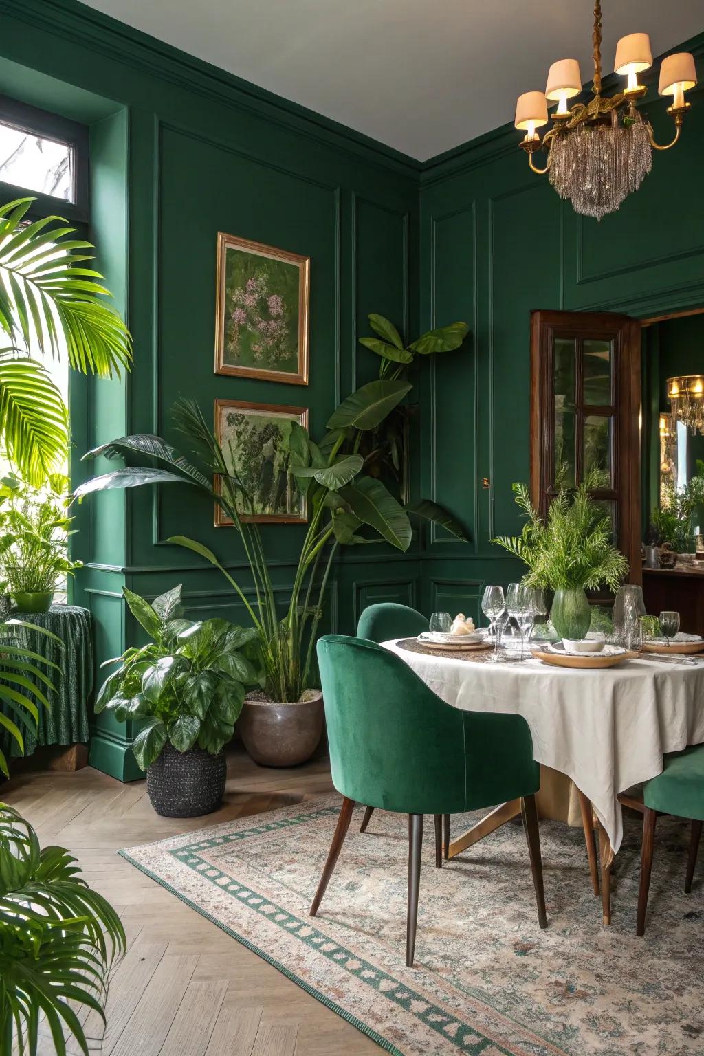 Green plants add natural beauty and vibrancy to dining rooms.