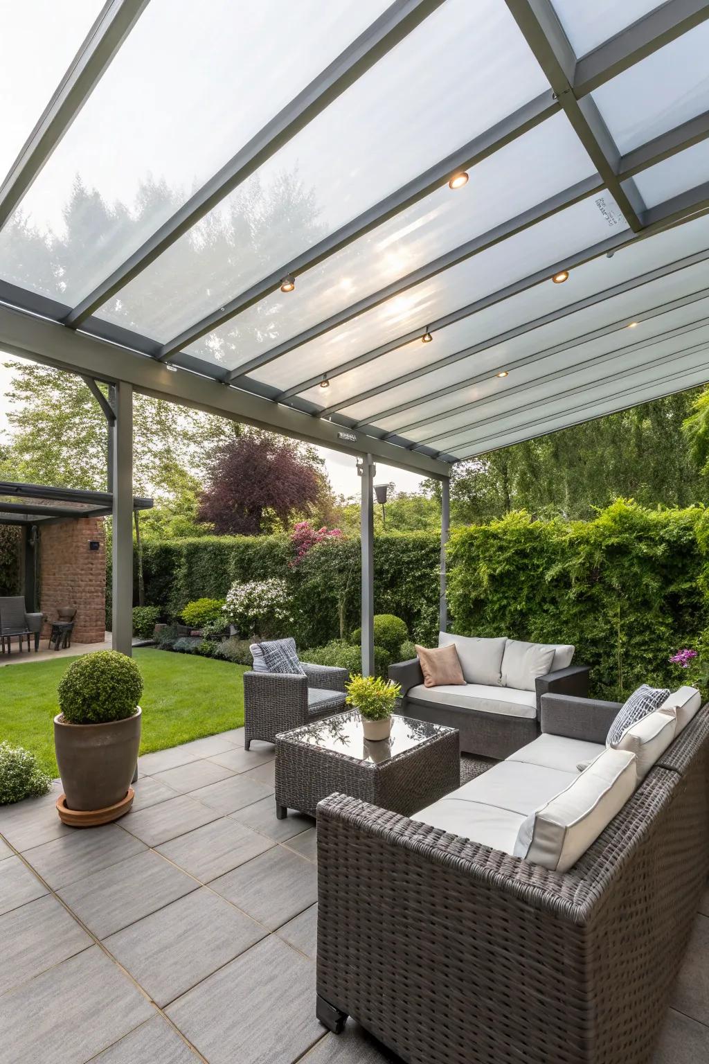 Polycarbonate roofs provide durability and light diffusion for your patio.