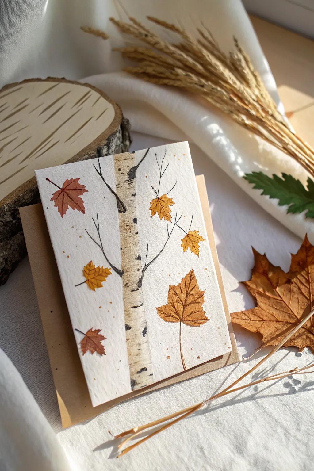 Embrace the beauty of nature with a birch bark fall greeting card.
