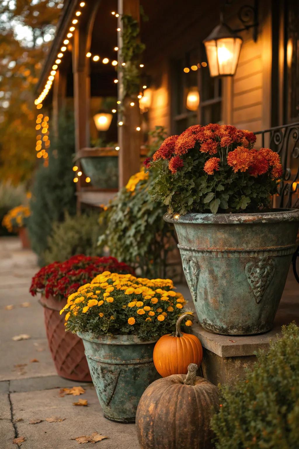 Patina pots add character and warmth with their weathered charm.