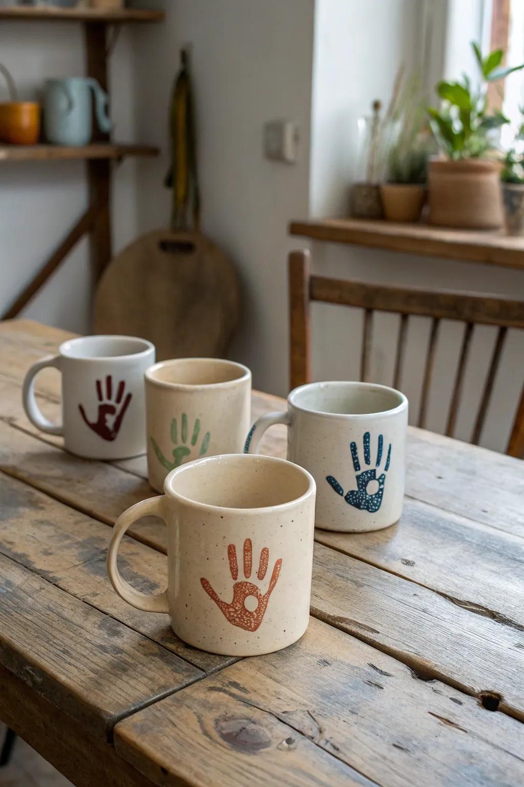 Enjoy meals with personalized handprint pottery.