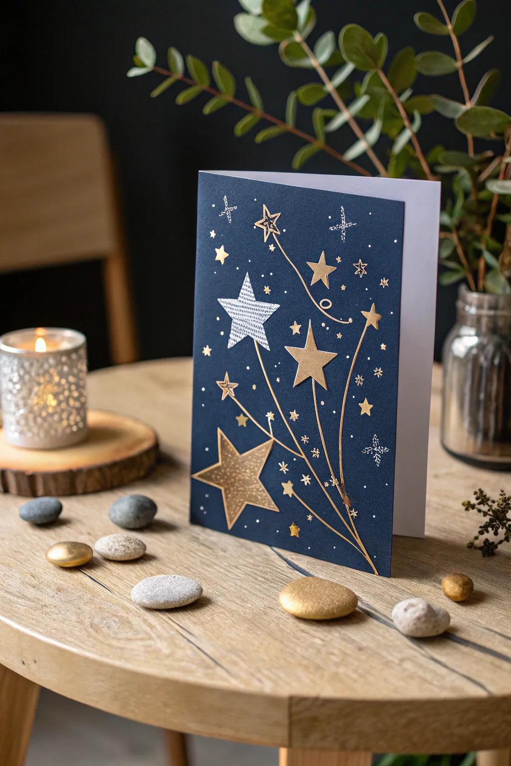 Capture the magic of the stars with this enchanting birthday card design. Perfect for dreamers, crafted with love and simplicity.