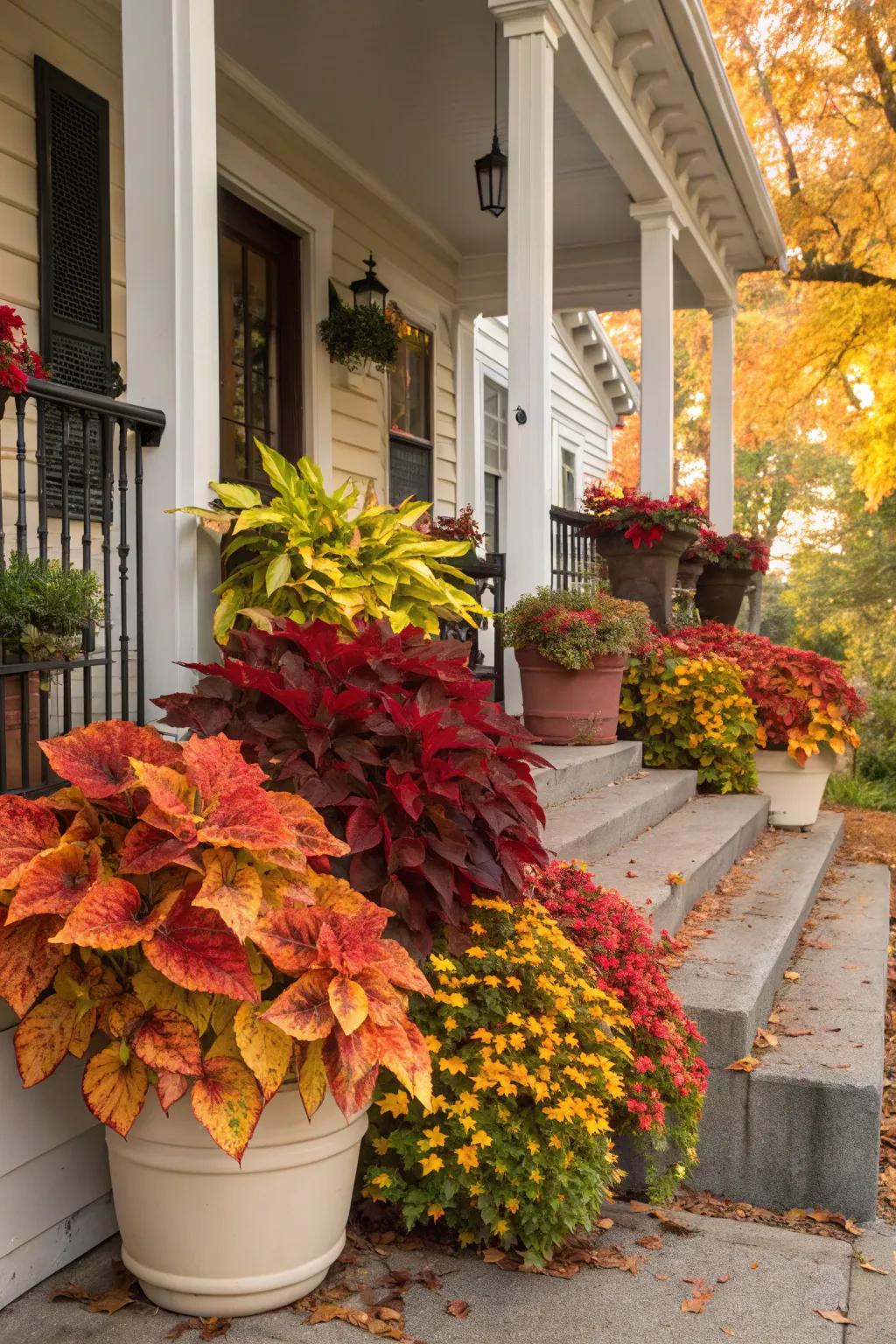 Fiery foliage with coleus and crotons.