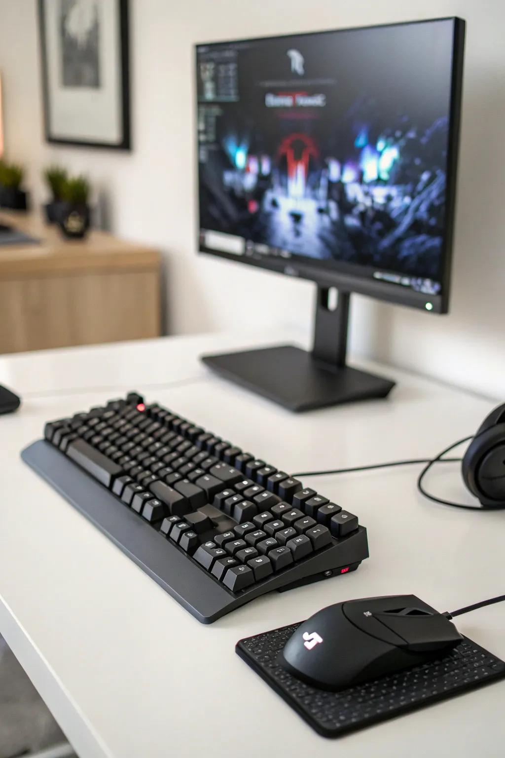 A minimalist gaming setup that balances functionality with a clean and uncluttered design.