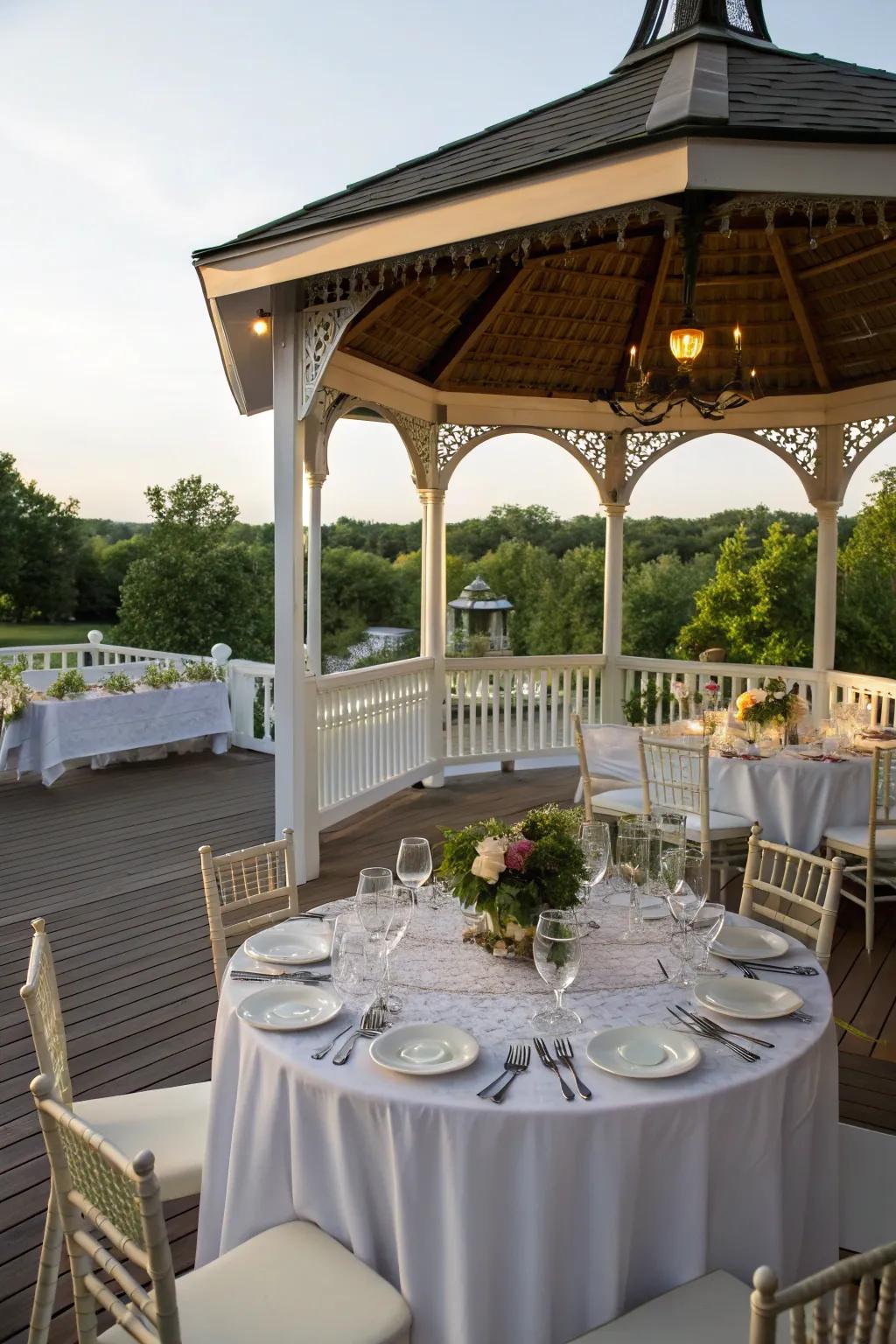 Dine al fresco with an open-air dining room gazebo.