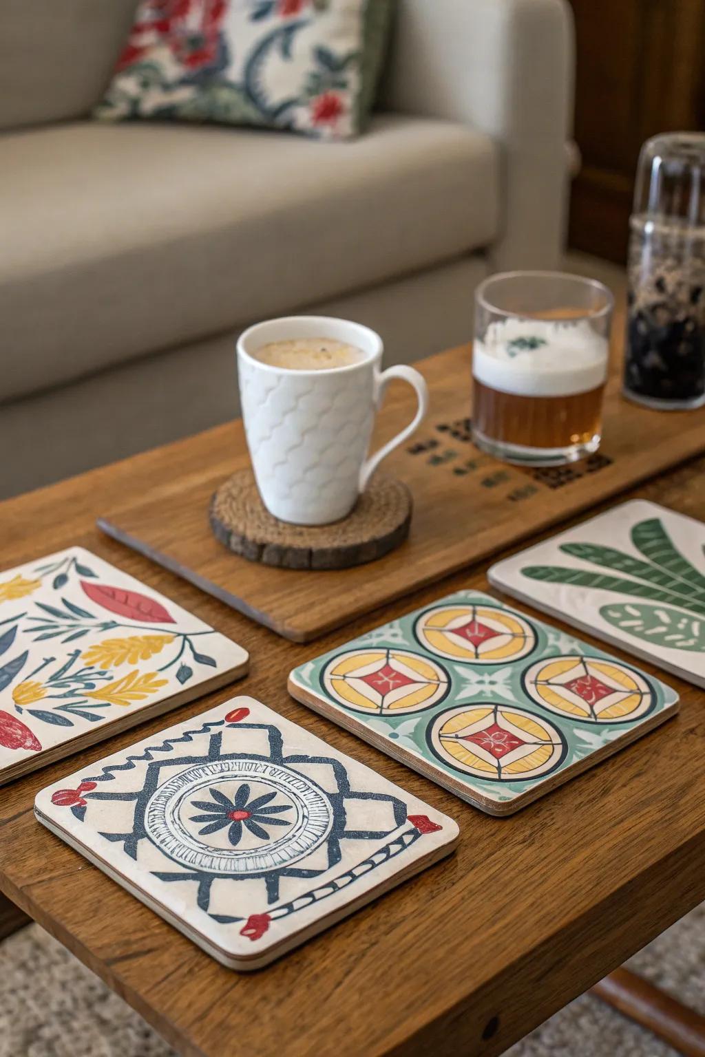 Customized coasters add a stylish and practical touch to any home.