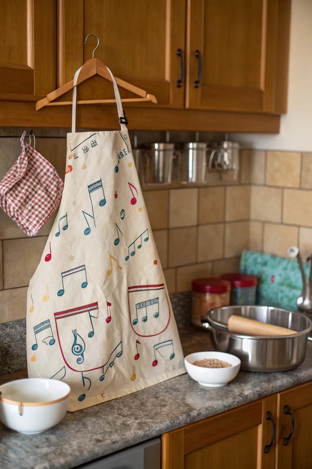 Cook in style with a music-themed apron.