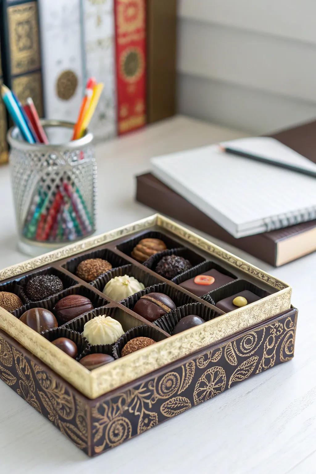 A delectable artisan chocolate box offering a taste of luxury.