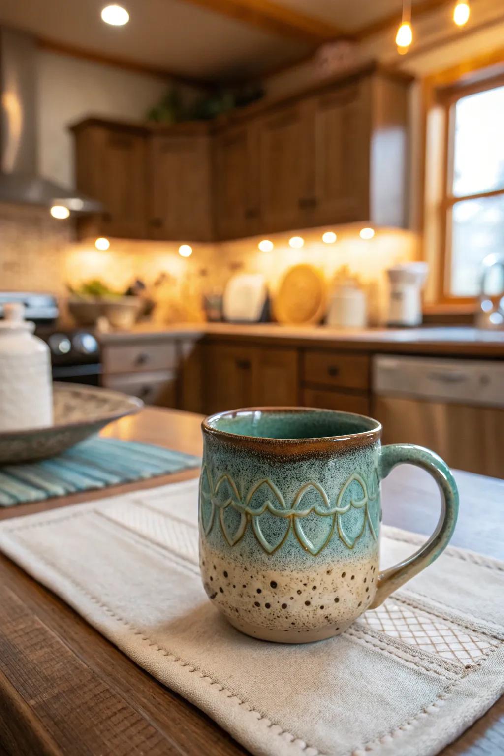 A handmade mug adds a personal touch to her daily coffee or tea ritual.