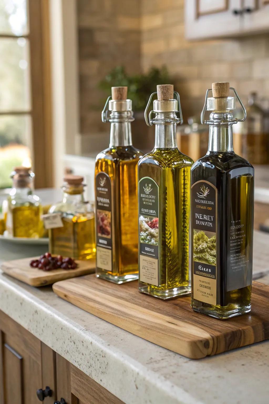 Enhance meals with a gourmet cooking oil set.