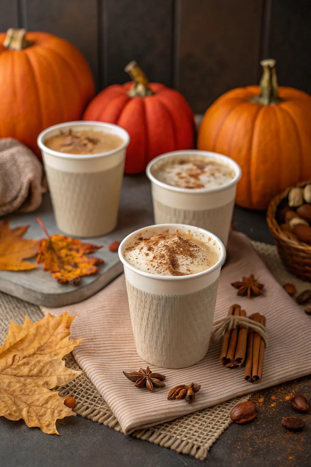 Pumpkin spice latte cups embodying the essence of fall festivities.