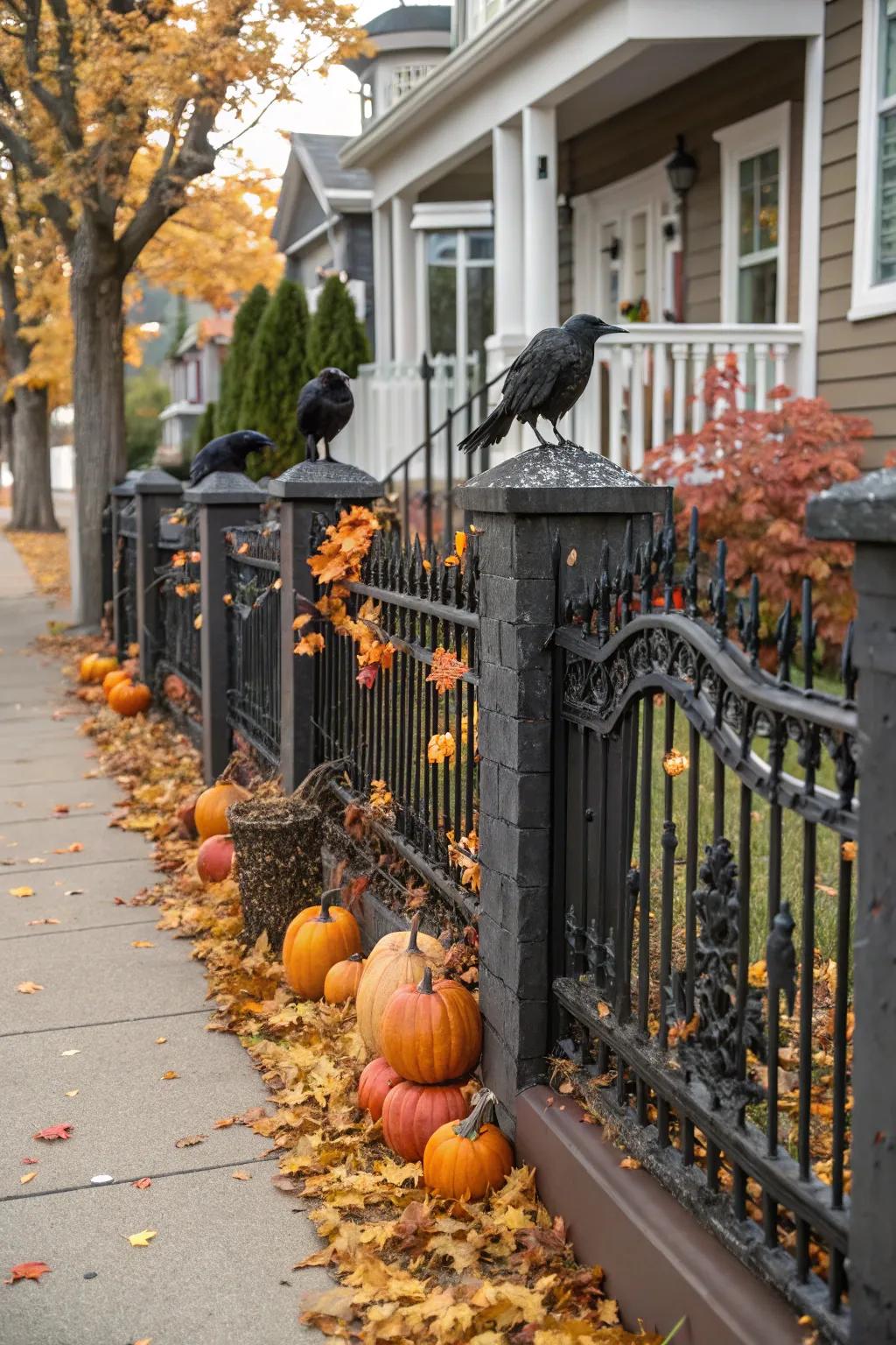 Ravens perched on the fence add a foreboding look.