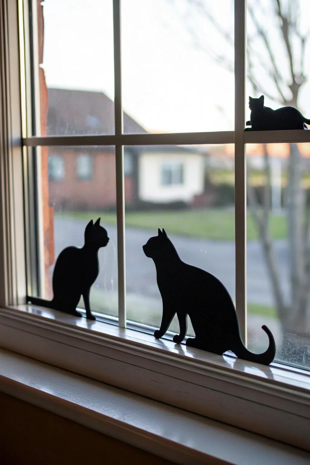 Black cat cutouts add a classic Halloween touch to your windows.