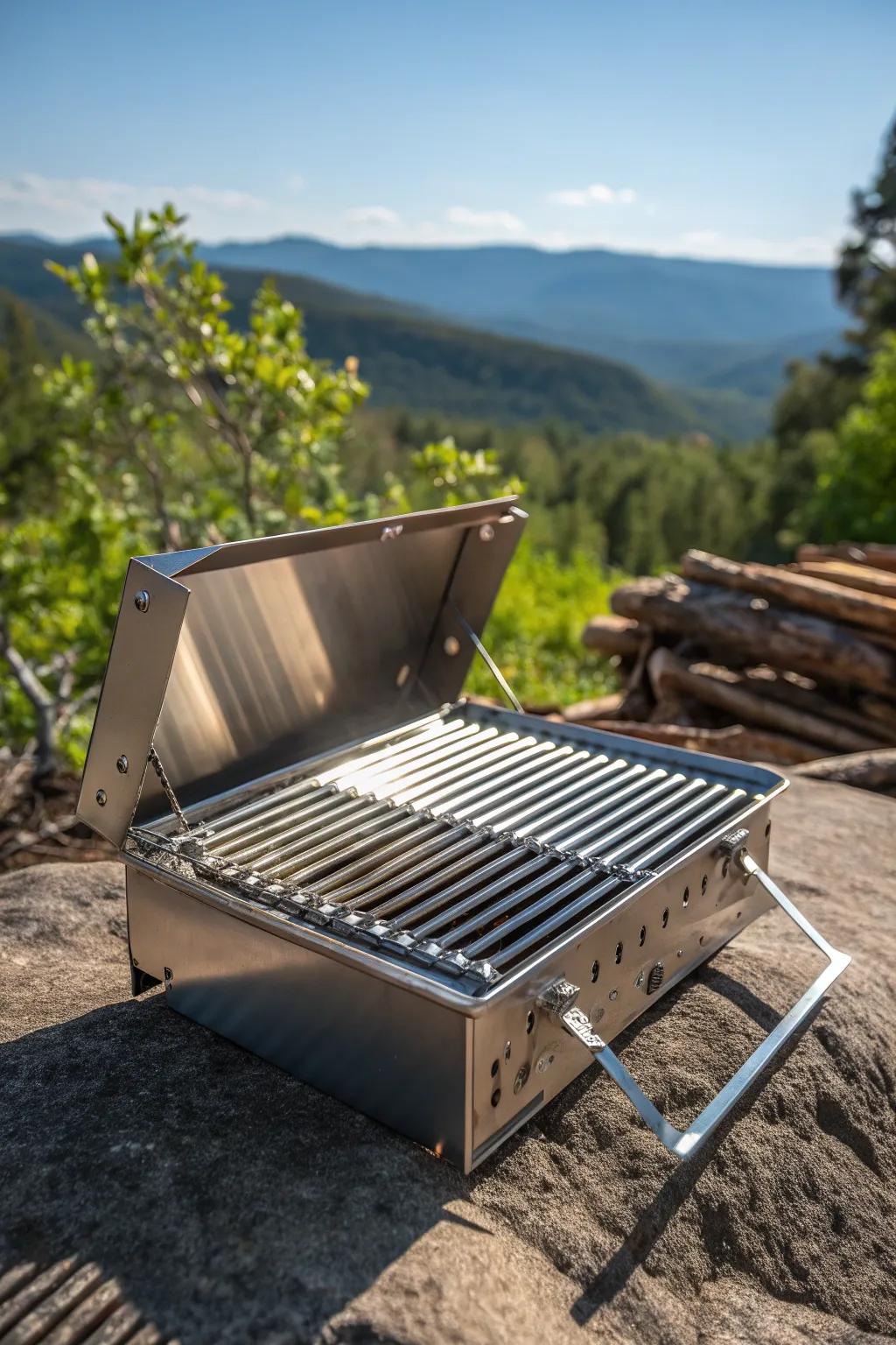 Ingenious design meets functionality: Elevate your camping experience with this expertly crafted collapsible grill grate.