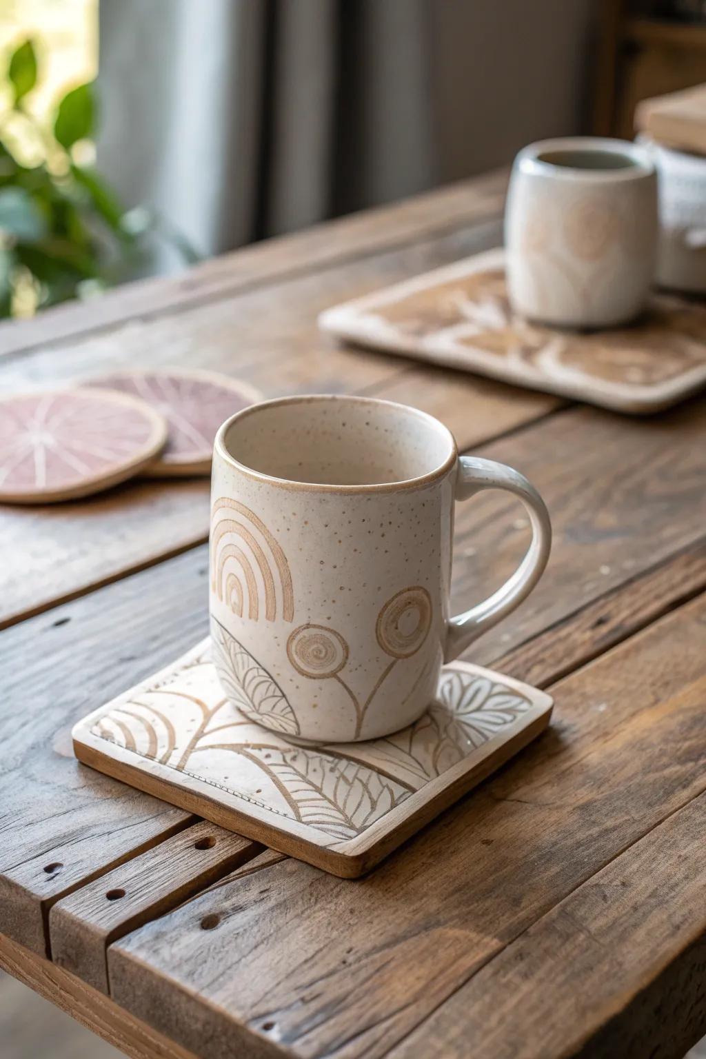 Elevate your gift-giving with this elegant mug and matching coaster set — a perfect blend of simplicity and style.