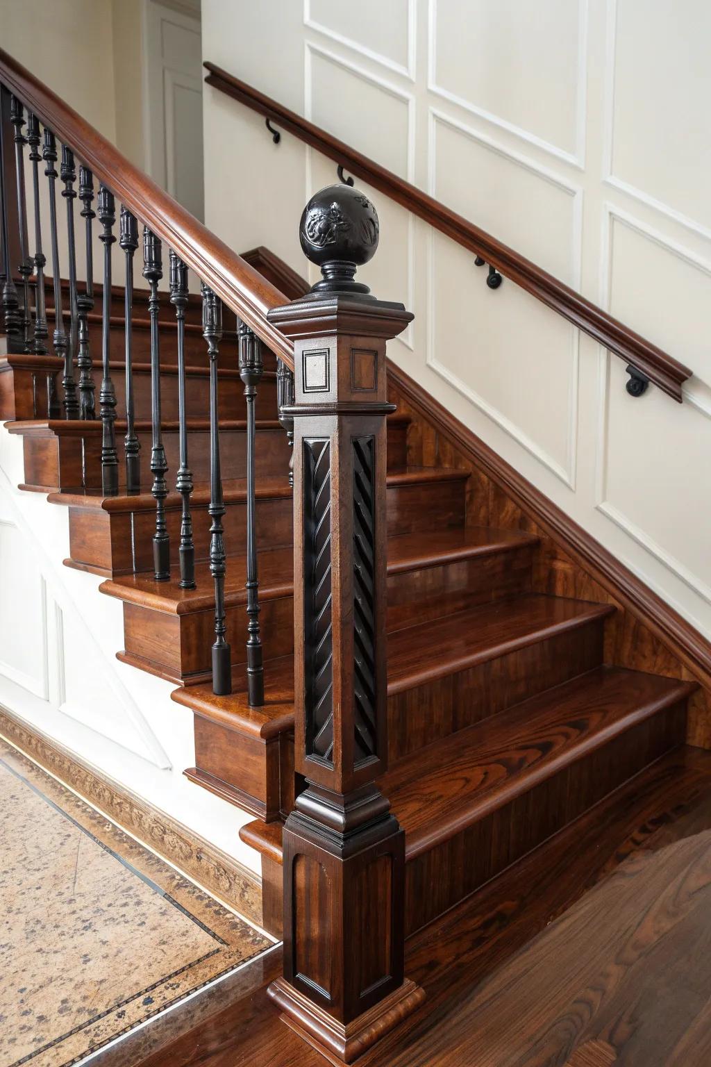Elevate your space with a high-gloss stair railing that exudes luxury and elegance.