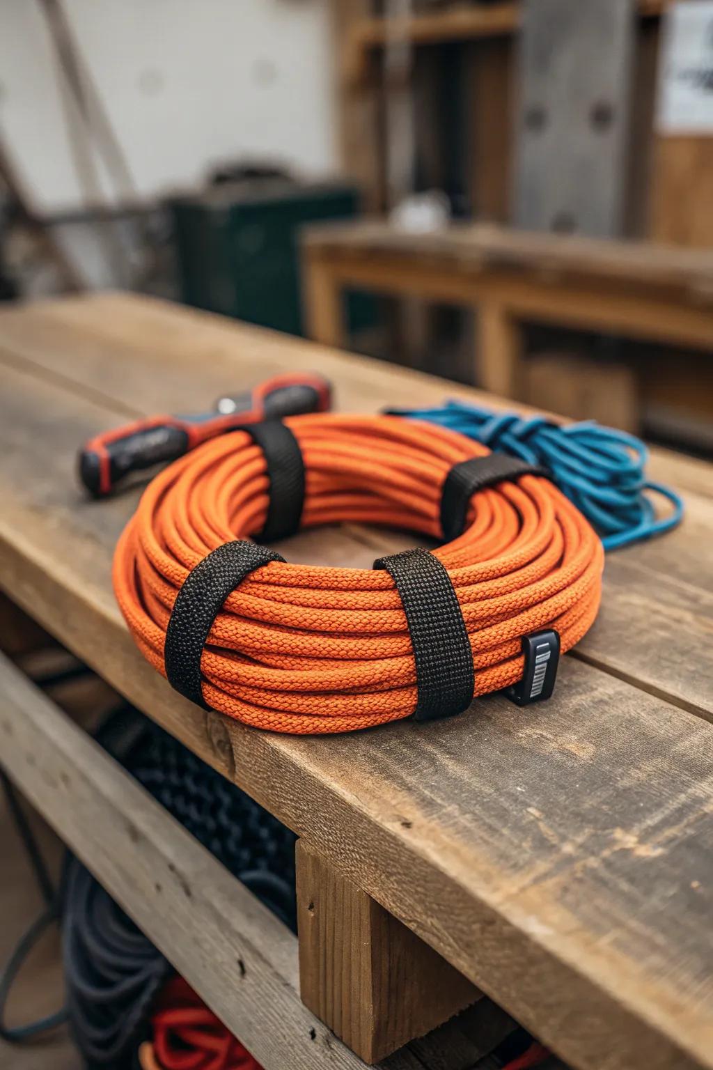Master the art of organization with vibrant paracord and velcro straps.