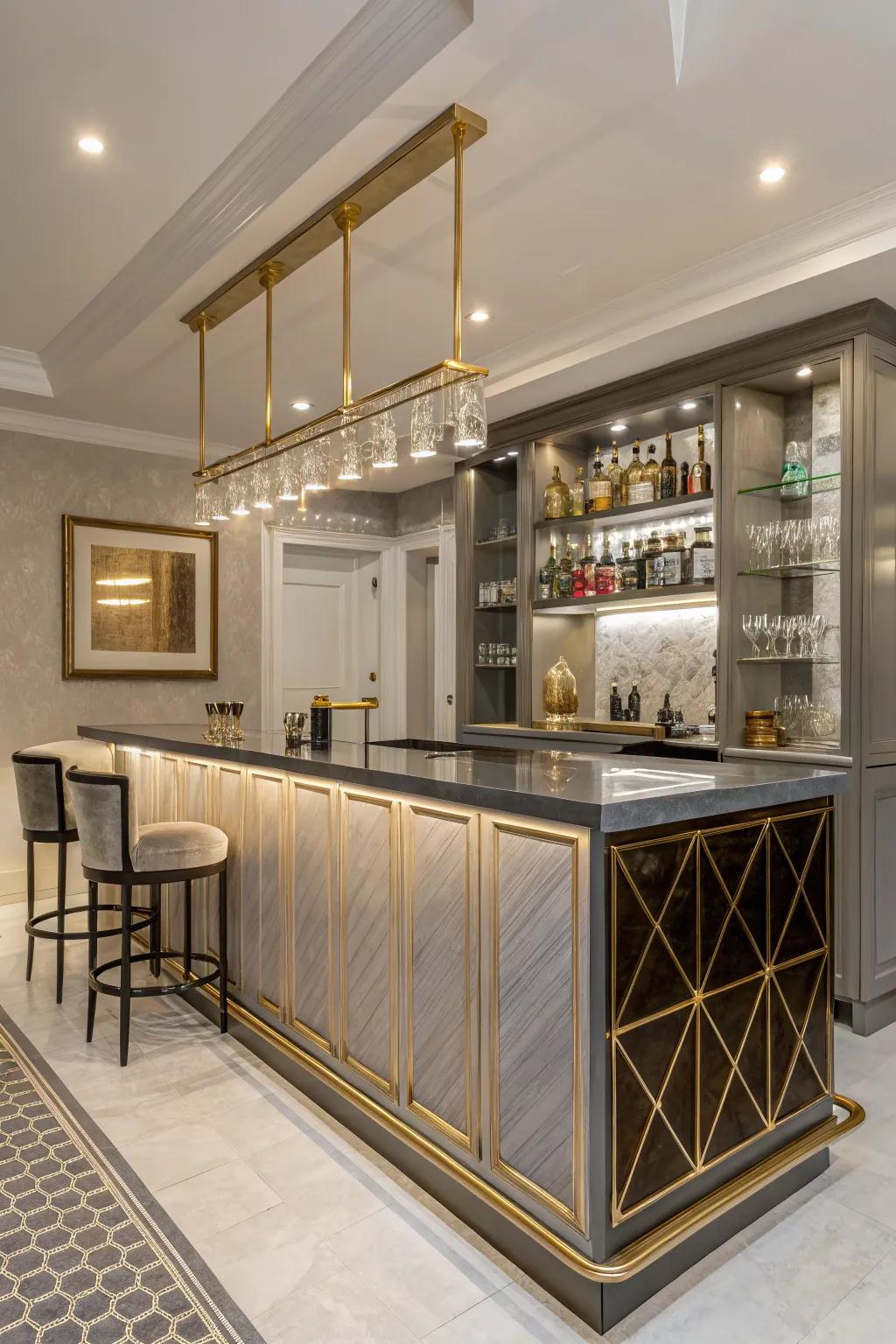 Metallic accents bring glamour and sophistication to your bar.