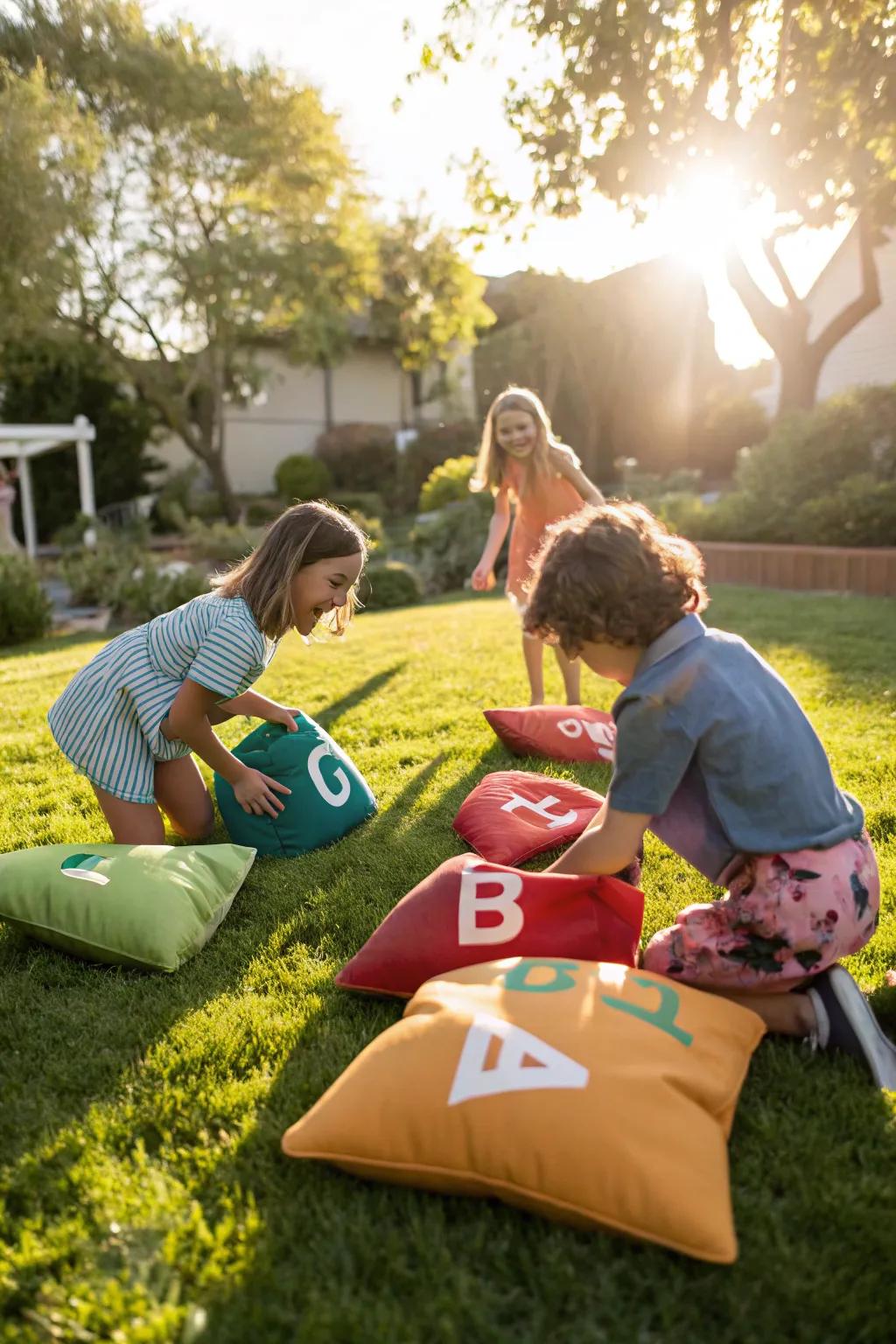 Tossing and learning with alphabet bean bags.