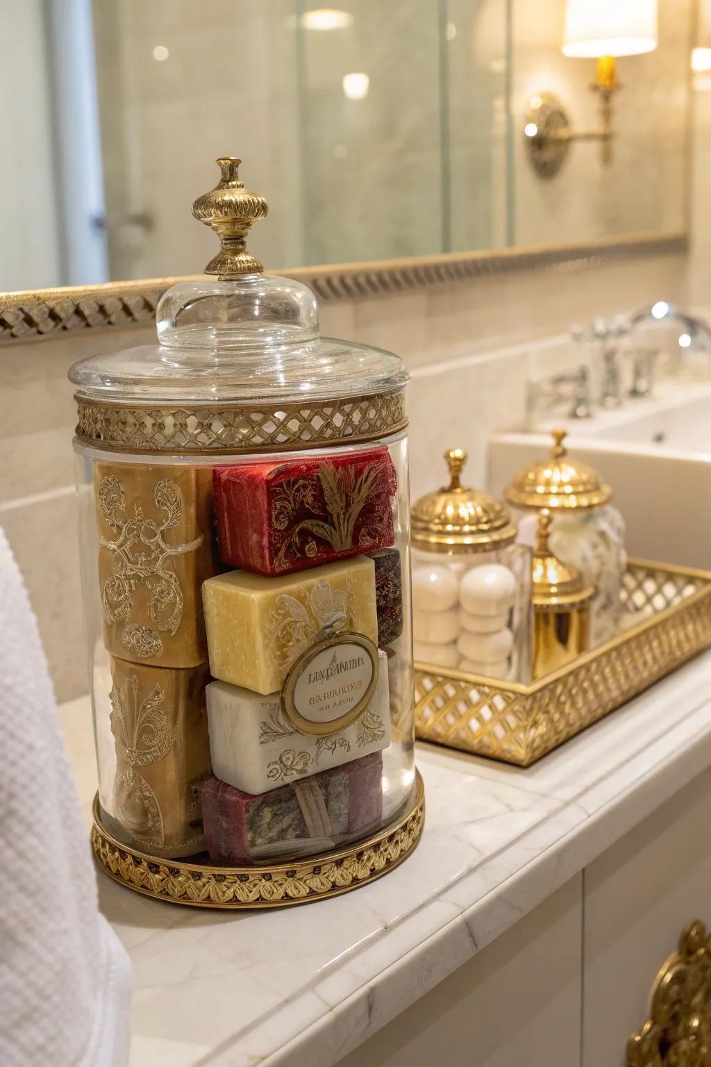 Add opulence to your bathroom with a luxury soap display.