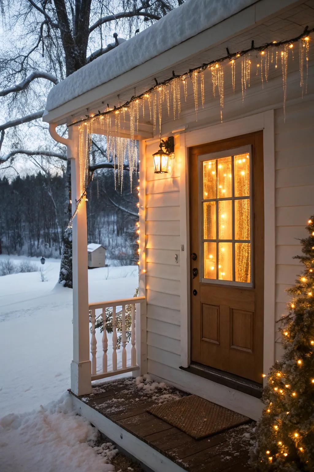 Icicle lights create a sparkling winter effect.