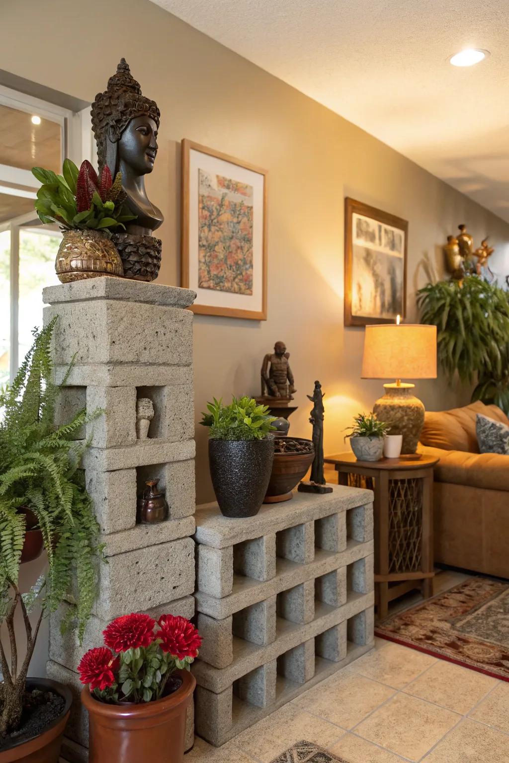 Create a dynamic art display with cinder blocks.