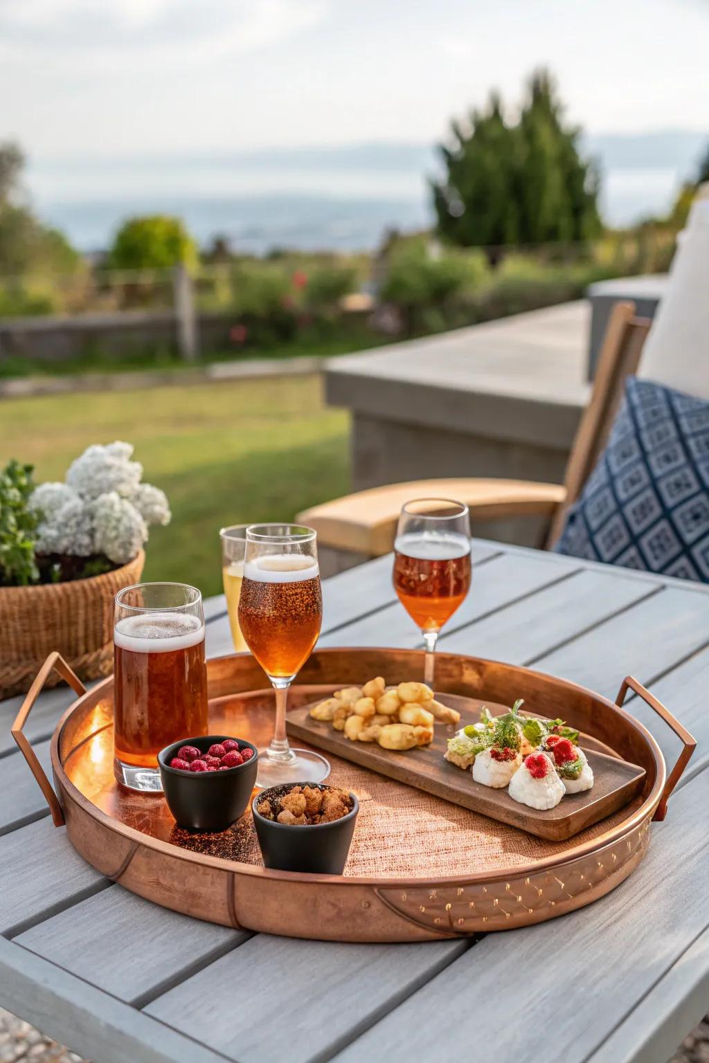 Serve your guests with sophistication using a copper tray.