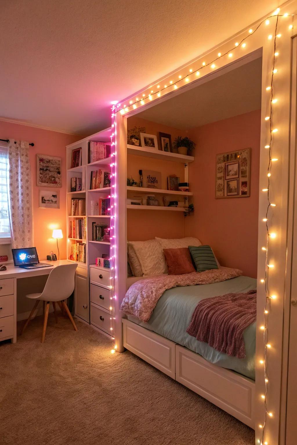 Customizable LED light strips for a personalized room ambiance.