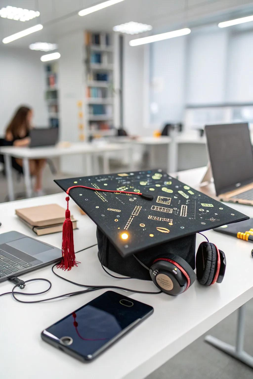 Shine bright with a tech geek-themed graduation cap.