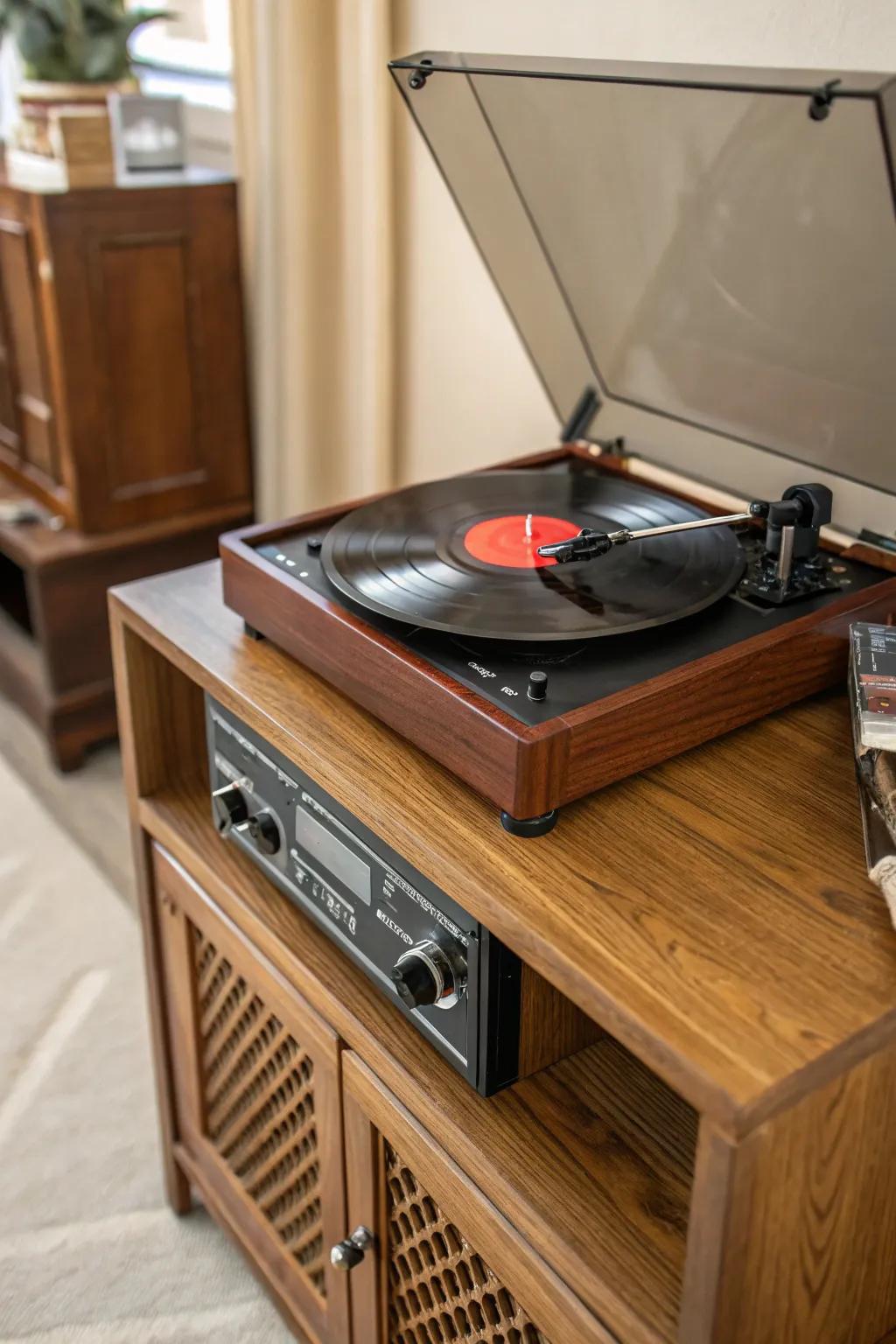 A vintage record player for enjoying music in style.