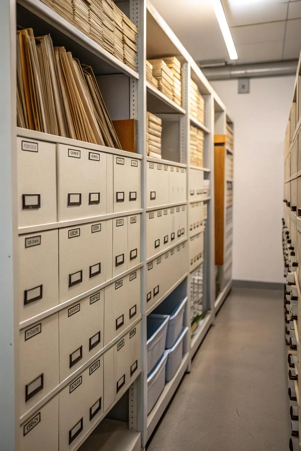 A paper-filing system keeps important documents organized and secure.