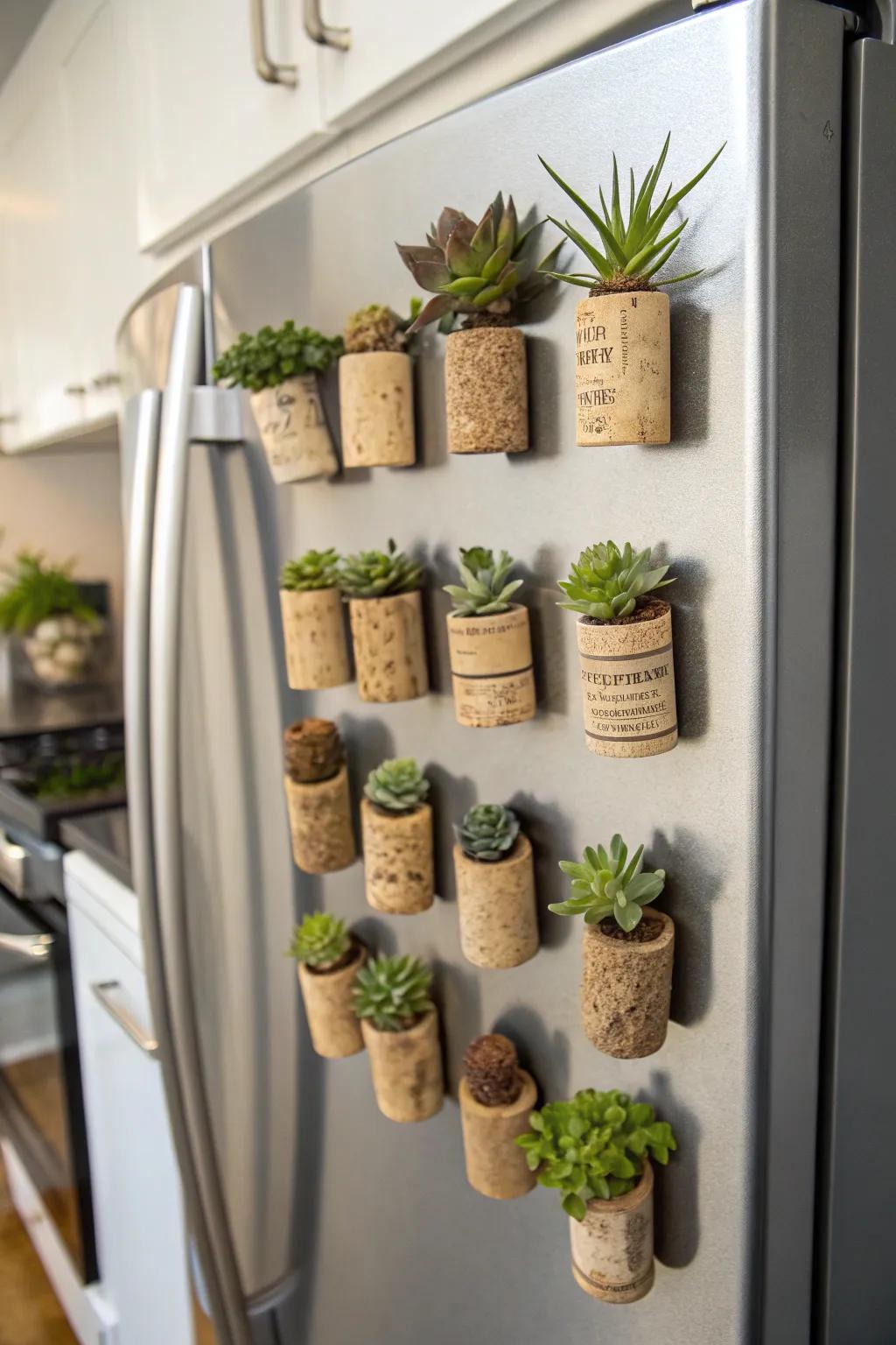 Wine cork planters offer a fun and eco-friendly decor option.