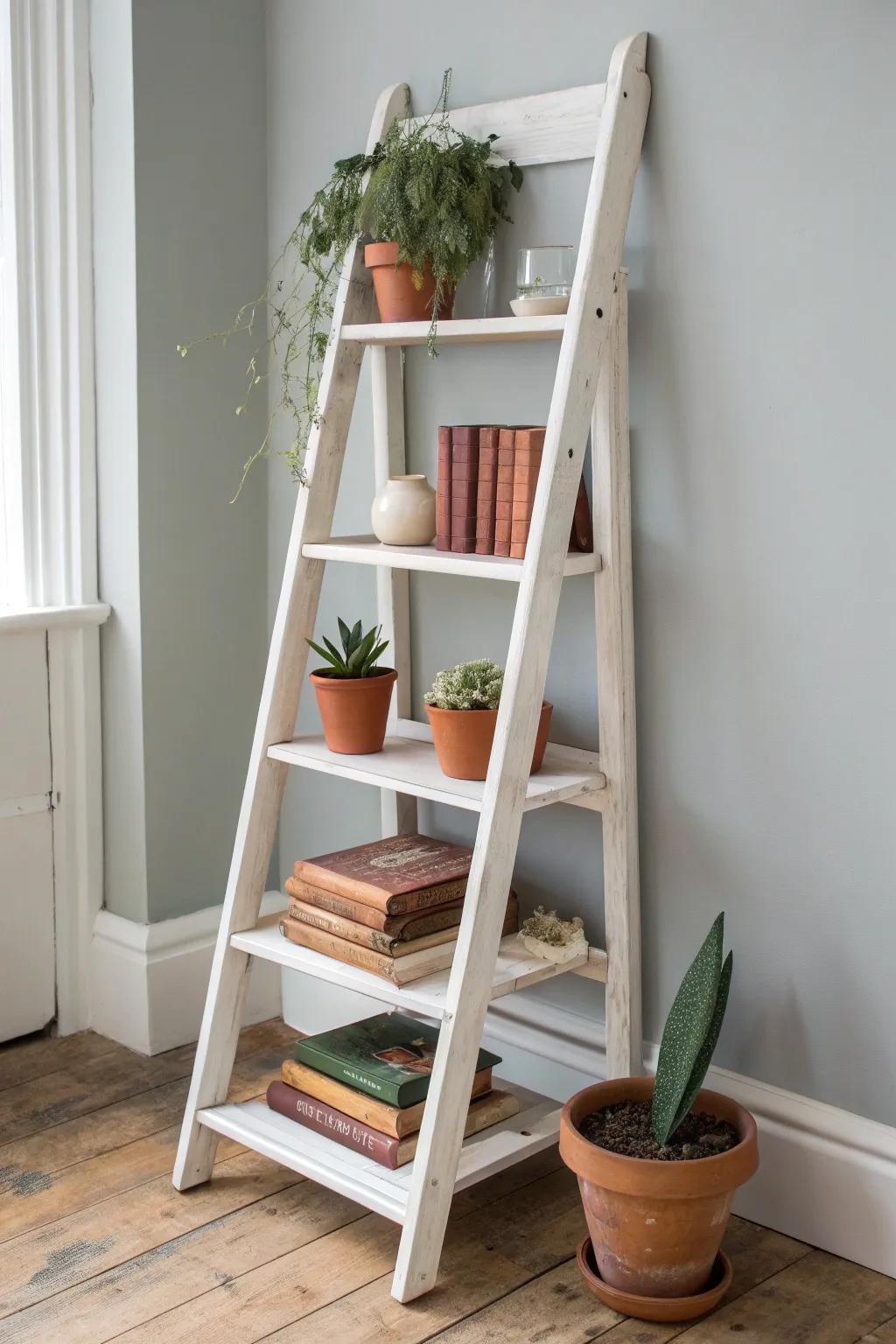 Transform your old ladder into a chic bookshelf with a touch of Scandinavian style.