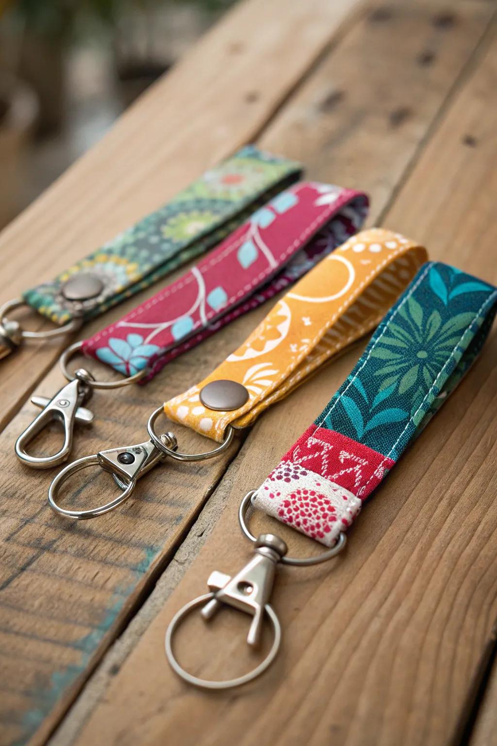 Eco-friendly fabric scrap keychains that are both practical and stylish.