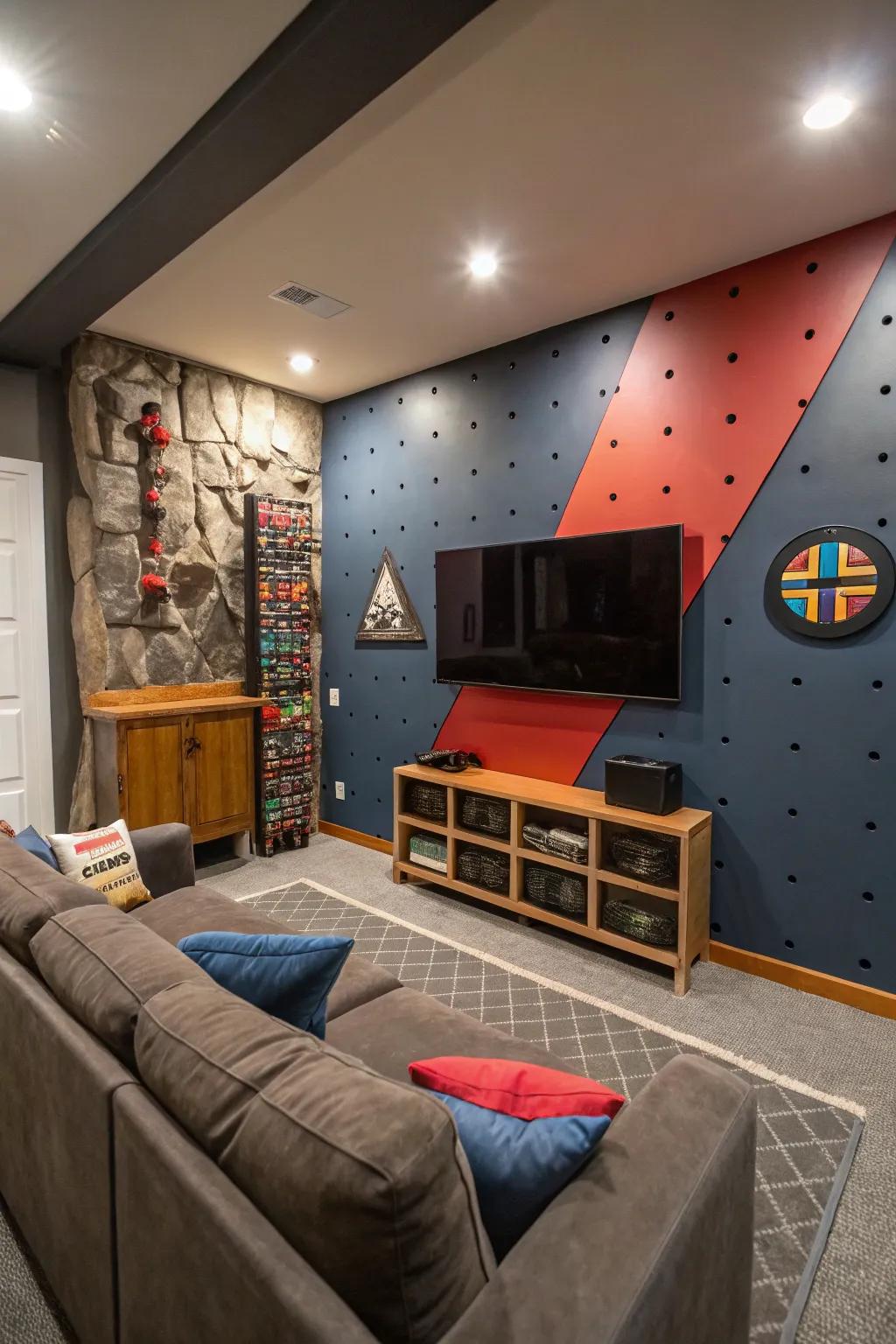 A feature wall creates a stunning focal point in your man cave.