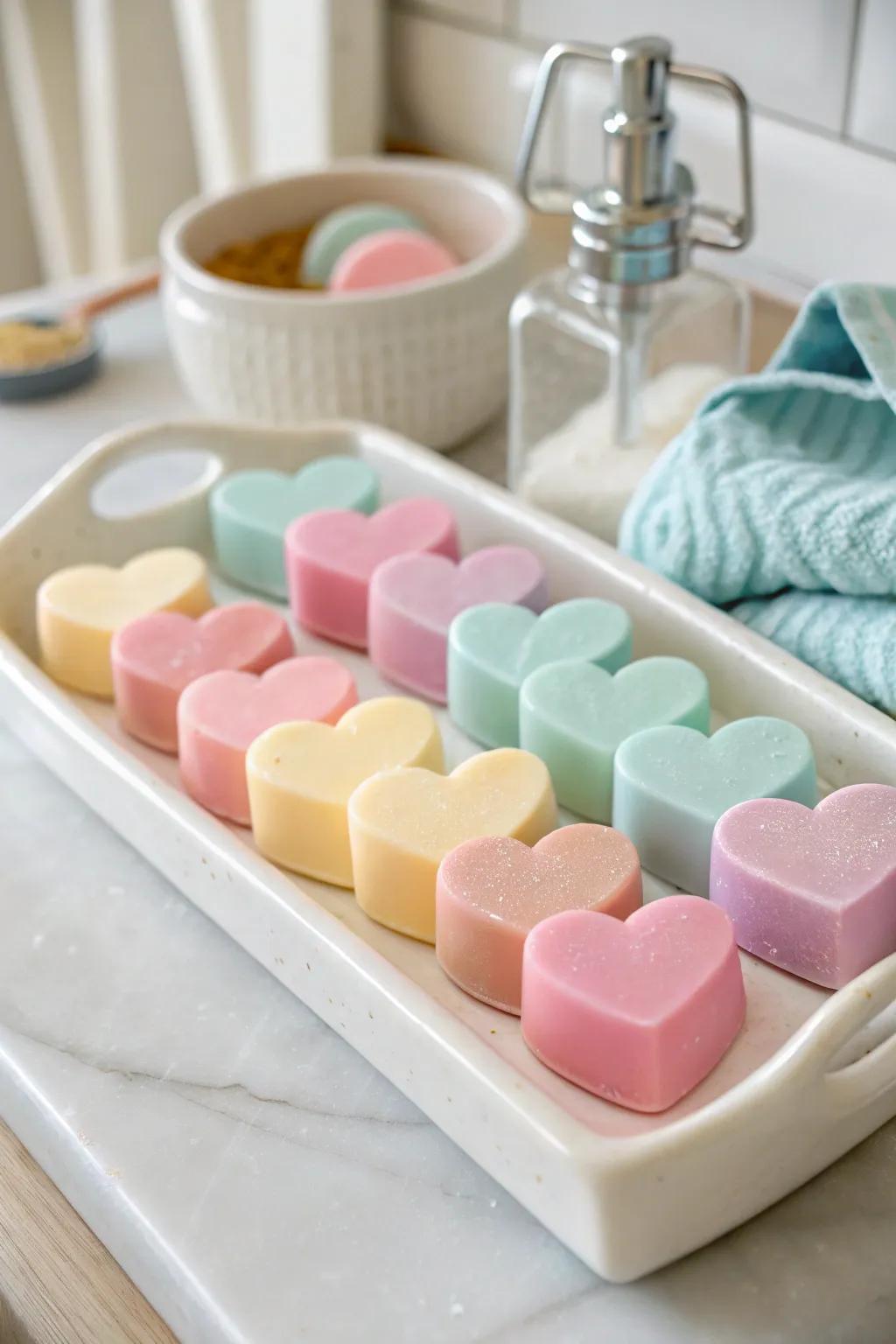 Heart-shaped soap bars for a touch of luxury.