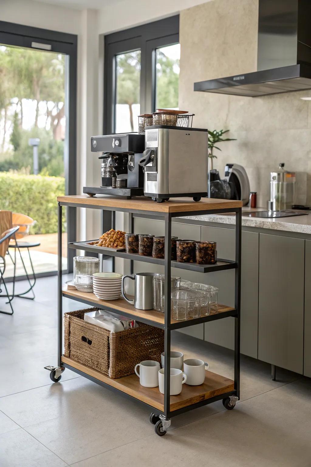 A coffee cart that offers both functionality and style.