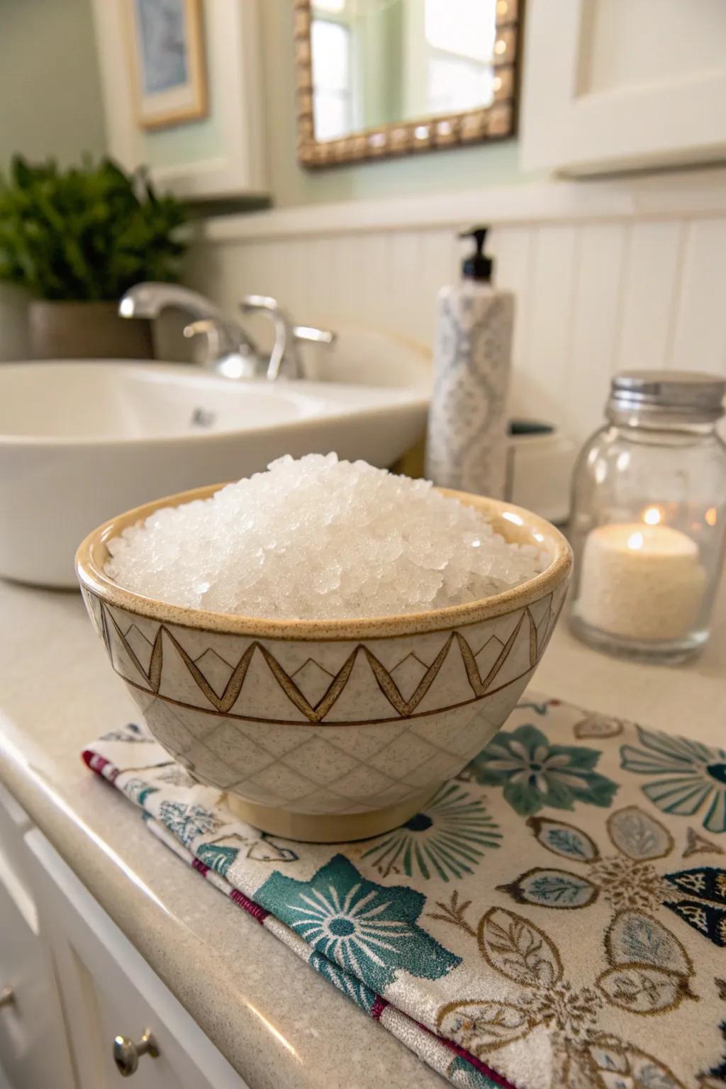 Ceramic bowls offer easy access and style for frequent Epsom salt users