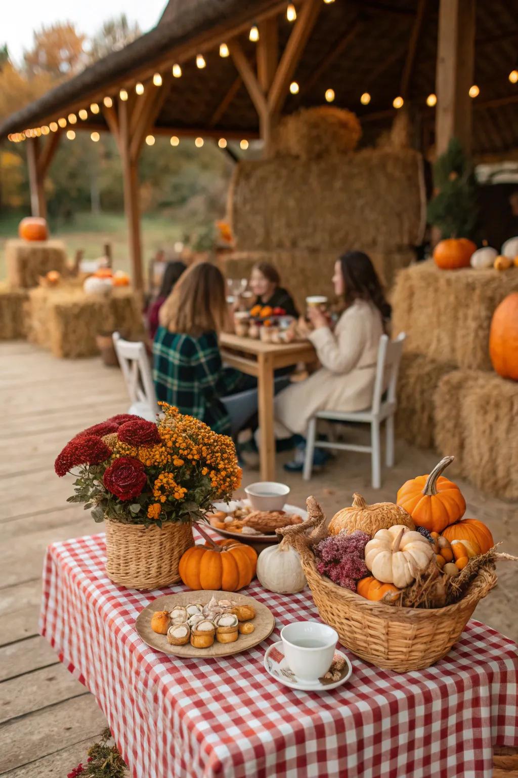 Harvest-themed tea party with seasonal decor.